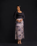 Satin Maxi Skirt - Taupe/Black Print - Sarai Afrique