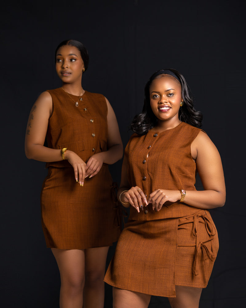 Linen Skort - Brown - Sarai Afrique