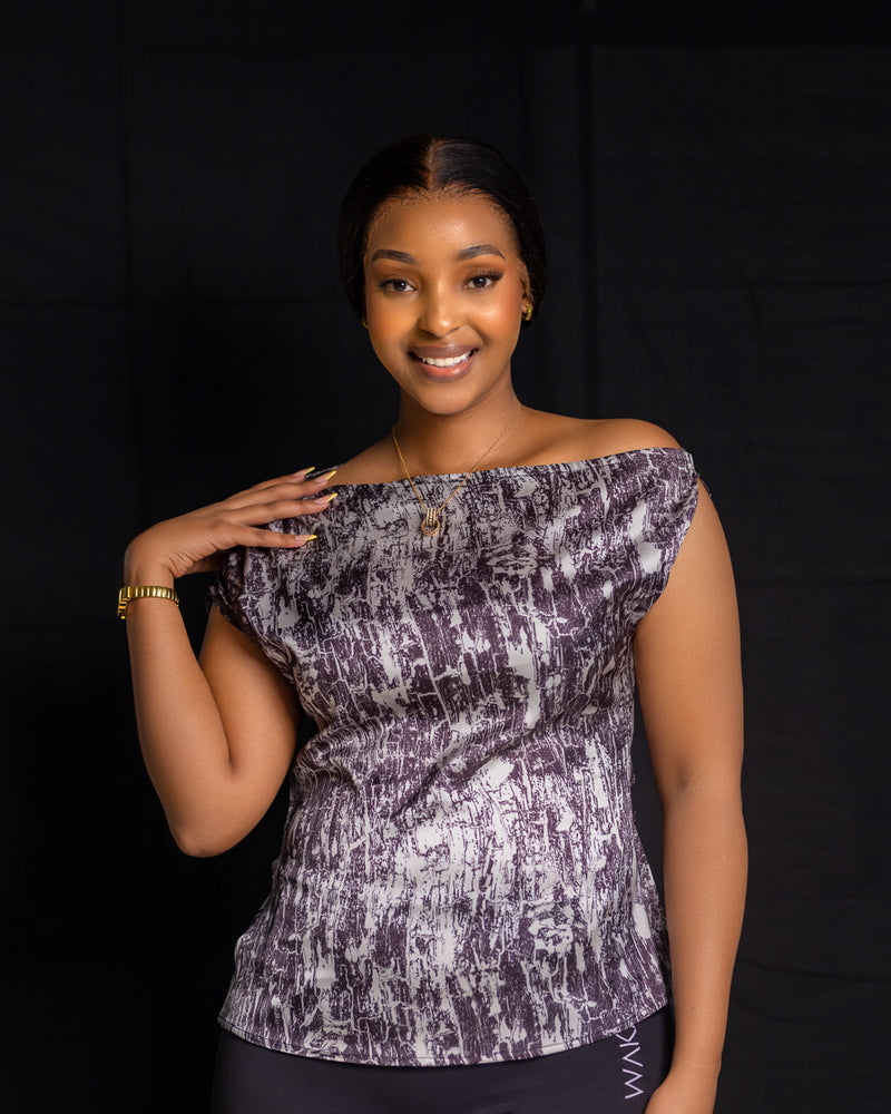 One Shoulder Top - Grey/White Print - Sarai Afrique