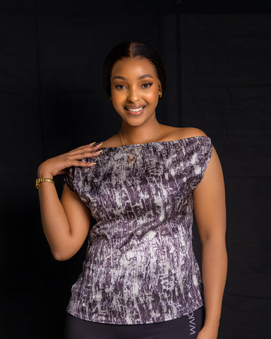 One Shoulder Top - Grey/White Print - Sarai Afrique