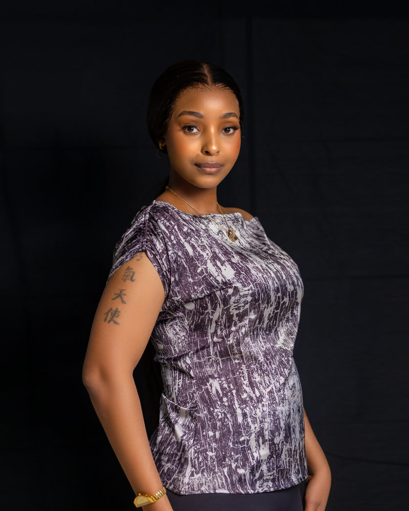 One Shoulder Top - Grey/White Print - Sarai Afrique