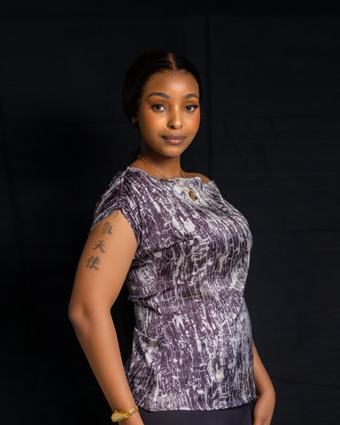 One Shoulder Top - Grey/White Print - Sarai Afrique