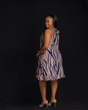 Halter Neck dress - Peach/Navy print