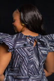Aline Ruffle Dress - Navy/Grey Ankara - Sarai Afrique
