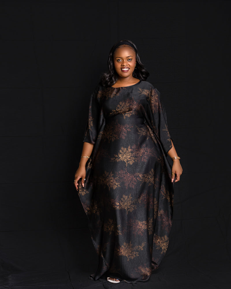 Open Sleeve Kaftan - Black Floral Print - Sarai Afrique