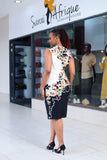 Black Pink Floral One Side Slit Dress