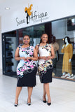 Black Pink Floral One Side Slit Dress