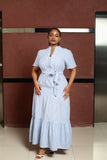 Blue White Stripped Midi Dress