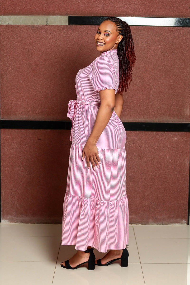 Pink White Stripped Maxi Dress