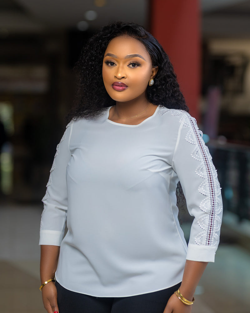 White Laced Arms Top