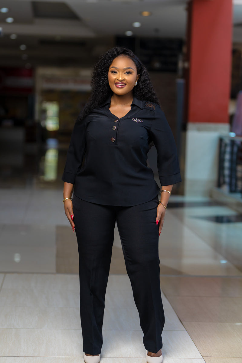 Black V-Neck 3 Buttoned Top