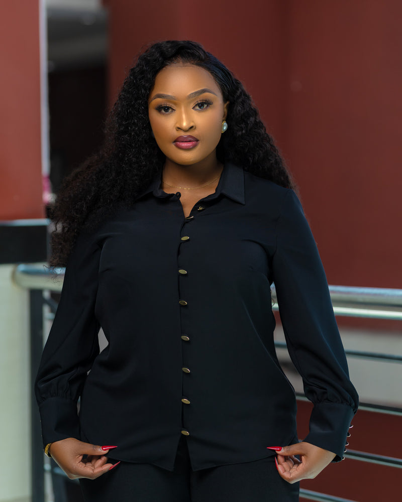 Black Gold Buttoned Top