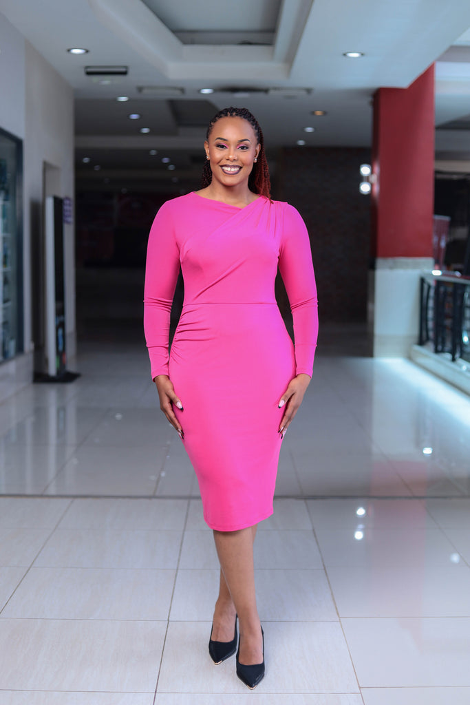 Pink shoulder ruched long sleeved dress – Sarai Afrique