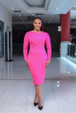 Pink shoulder ruched long sleeved dress