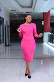 Pink shoulder ruched long sleeved dress