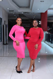 Red Longsleeved Ruched Bodycon Dress