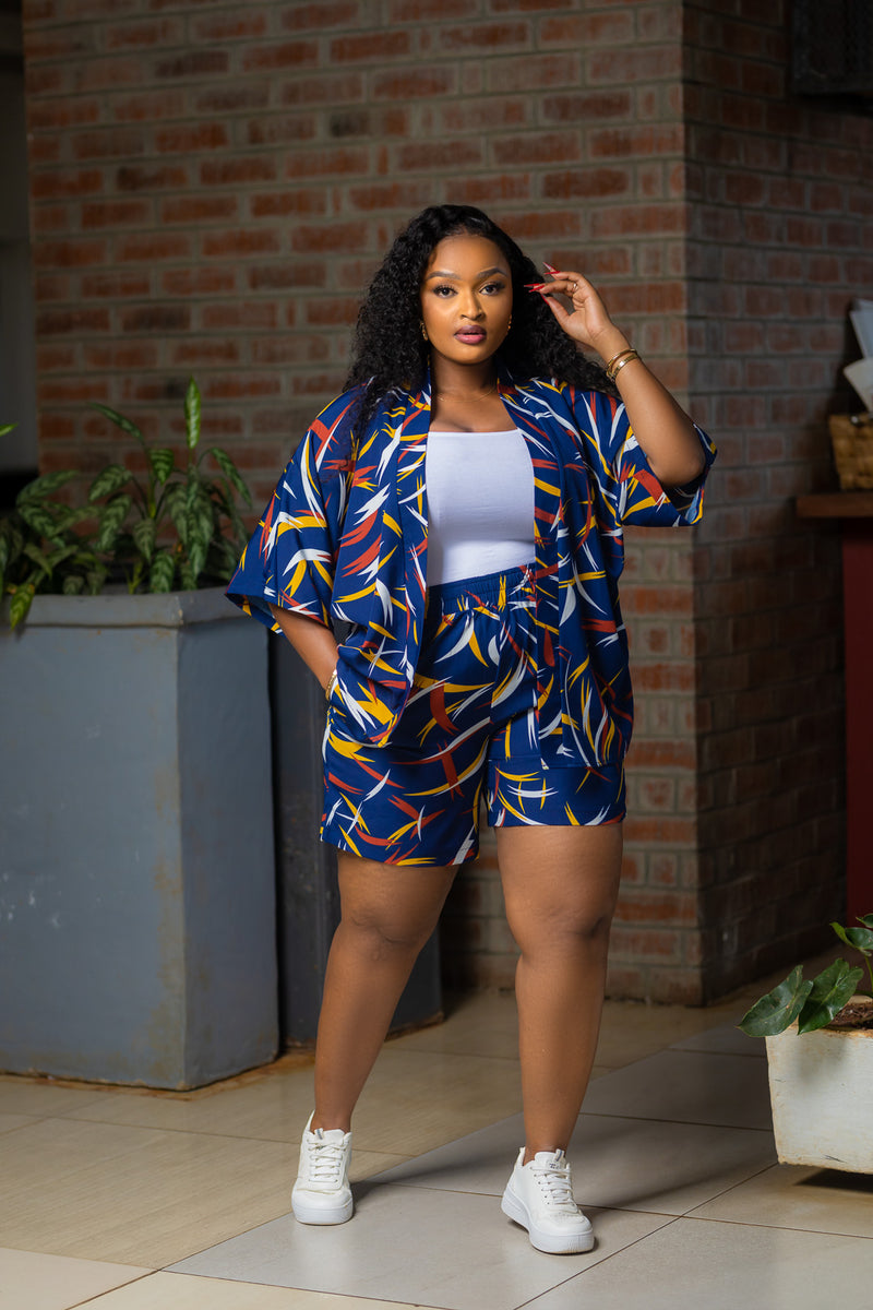 Navy Yellow Stripped Short Set