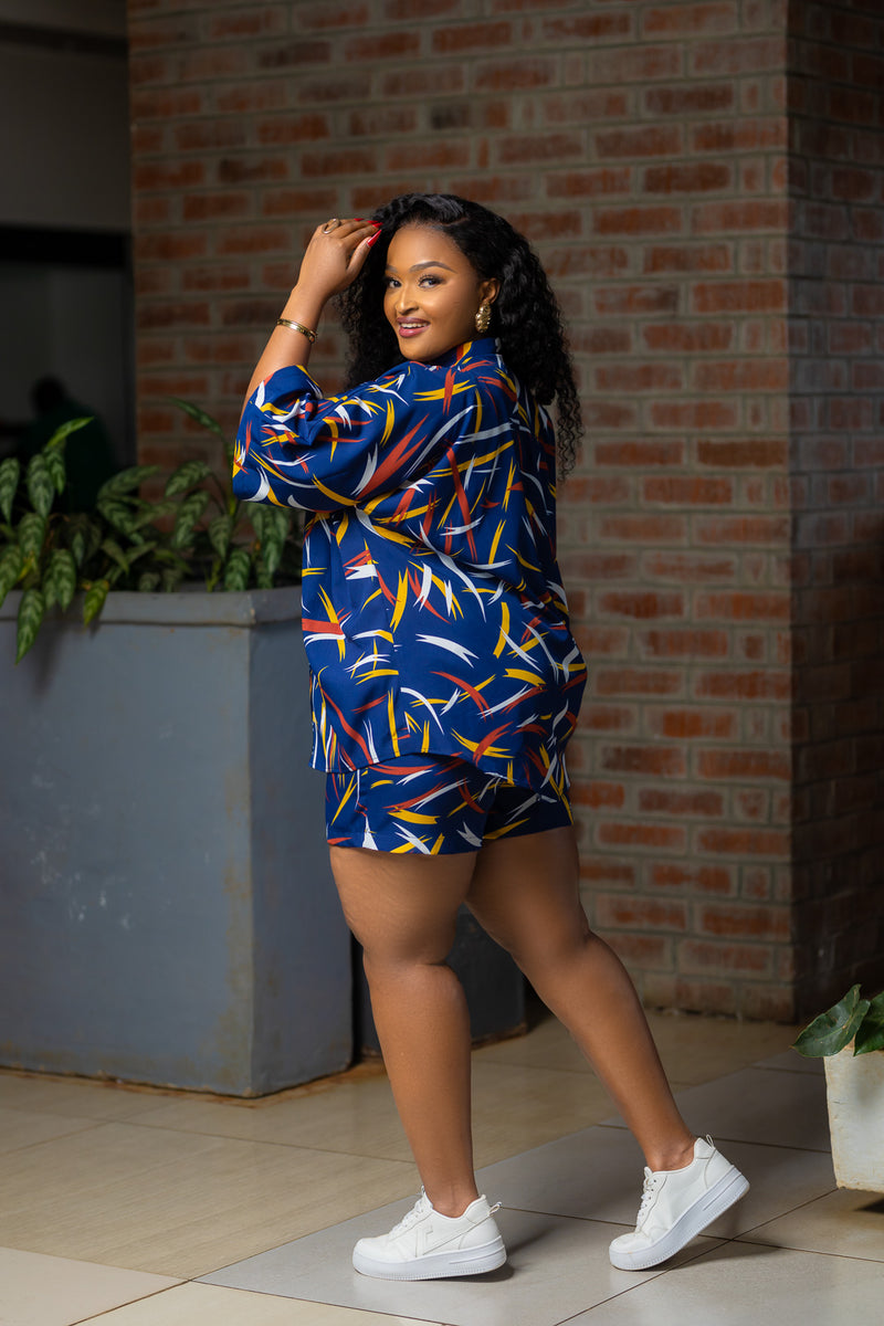 Navy Yellow Stripped Short Set