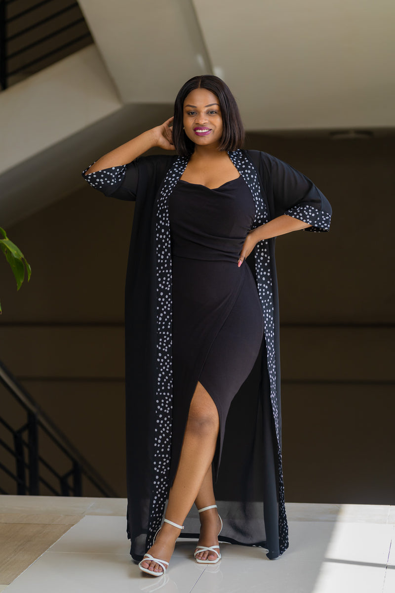 Black Polka Binding Chiffon Cover up