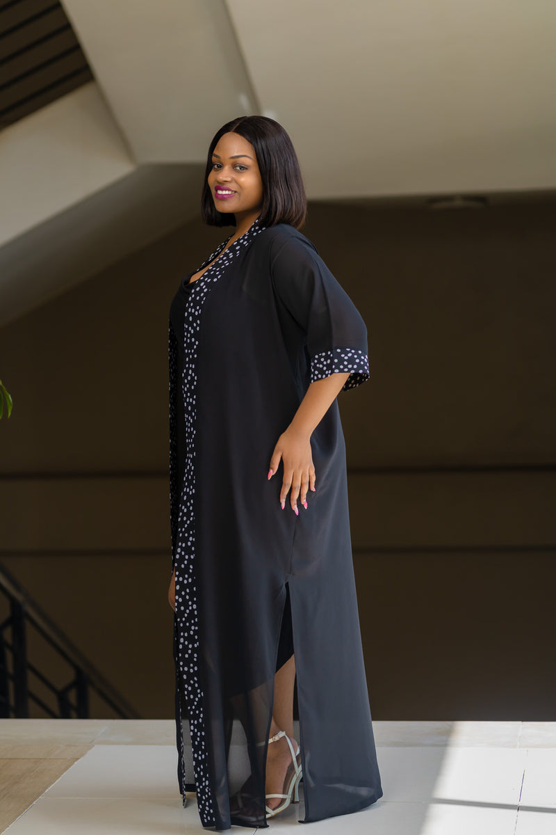 Black Polka Binding Chiffon Cover up