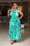 Green Sleeveless Belt Chiffon Dress