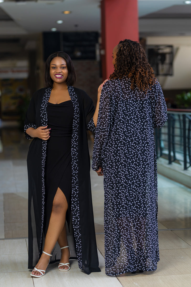 Black Binding Polka Chiffon Cover up