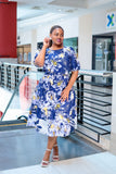 Navy Purple Floral Belt Dress