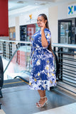 Navy Purple Floral Belt Dress