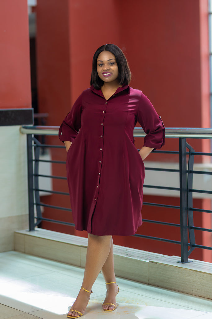 SA Maroon Shirt Dress Sarai Afrique SA Maroon Shirt Dress Sarai Afrique