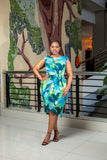 Blue Green Floral Wrap Dress