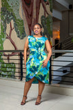 Blue Green Floral Wrap Dress