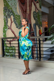 Blue Green Floral Wrap Dress