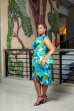Blue Green Floral Wrap Dress