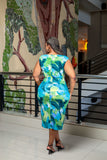 Blue Green Floral Wrap Dress