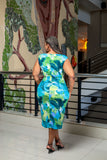 Blue Green Floral Wrap Dress