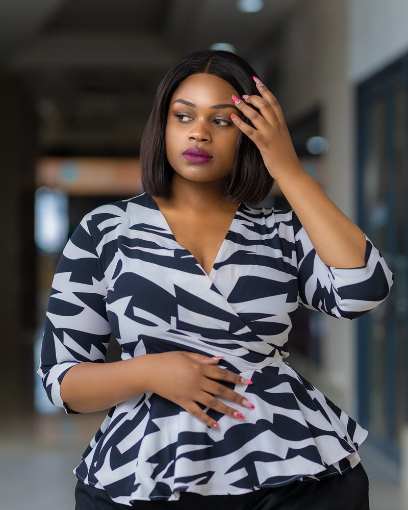 SA Black and White Wrap Top