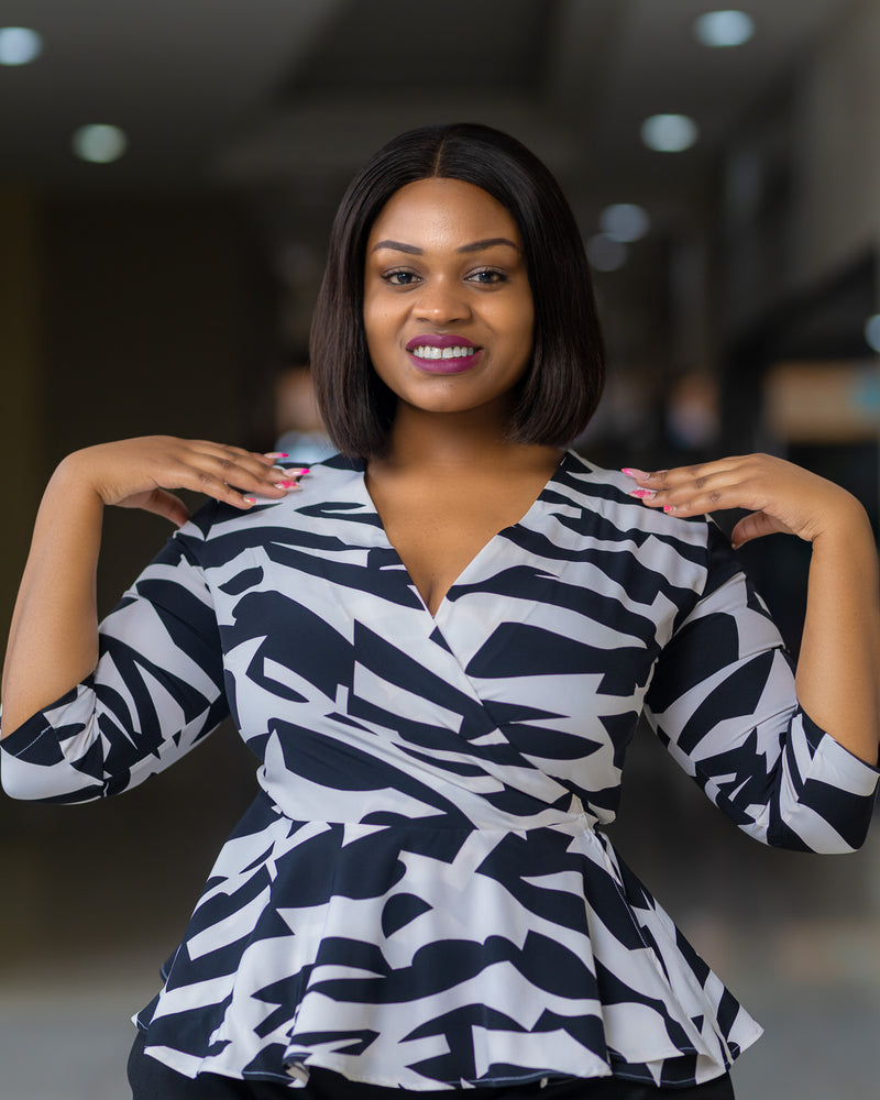 SA Black and White Wrap Top