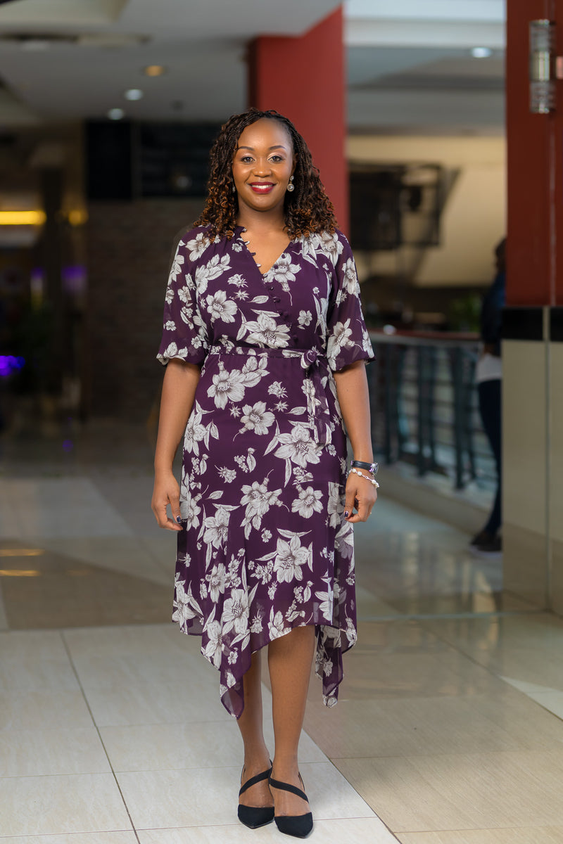 Egg plant floral Aline dress