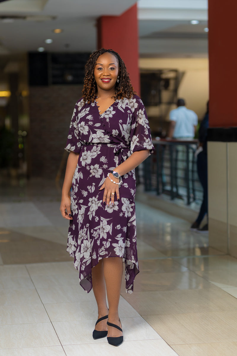 Egg plant floral Aline dress