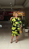 Black Lime Sides Ruched Dress