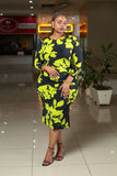 Black Lime Sides Ruched Dress