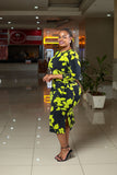 Black Lime Sides Ruched Dress