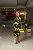 Black Lime Sides Ruched Dress