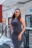Stripped sleeveless bodycon midi dress