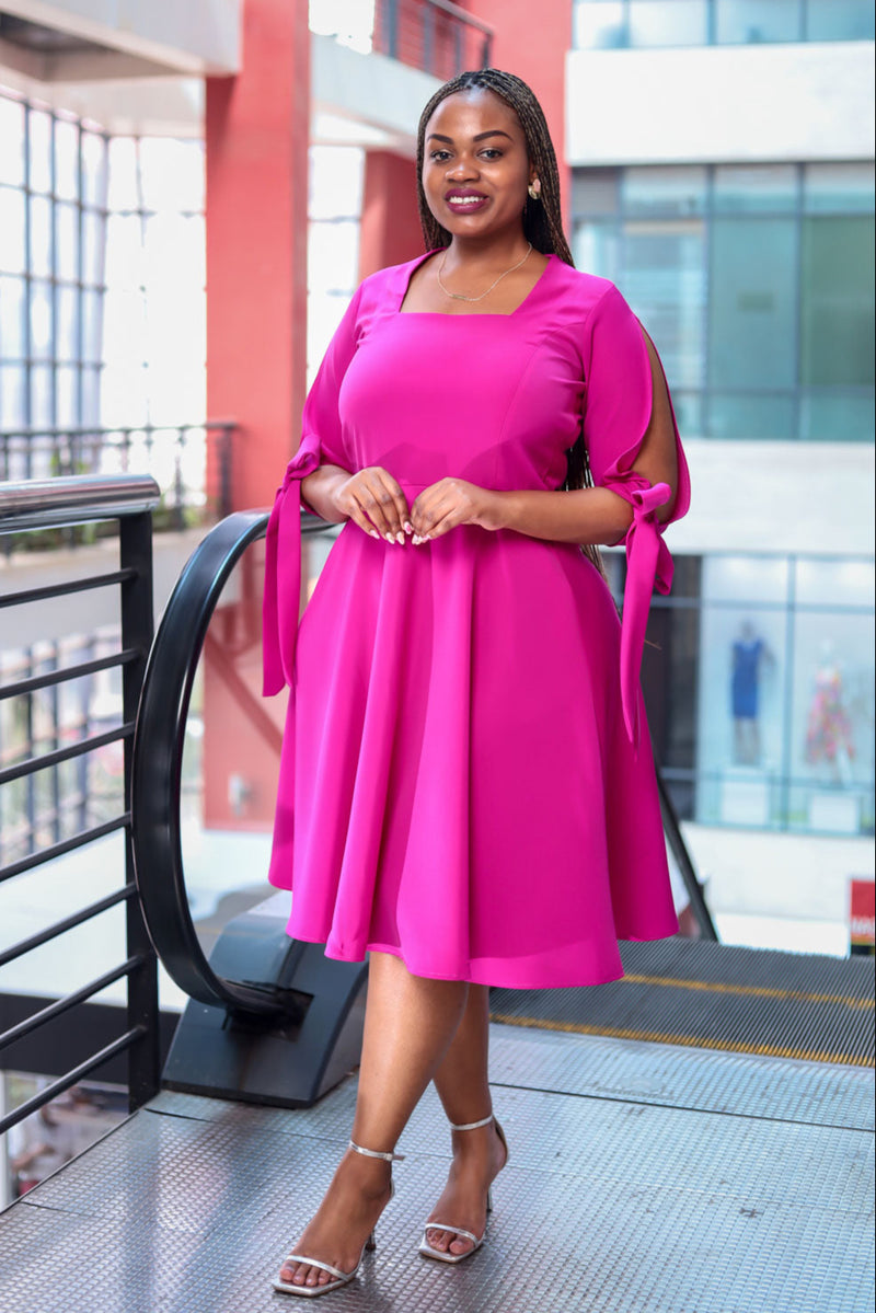Fuchsia sleeved skater dress