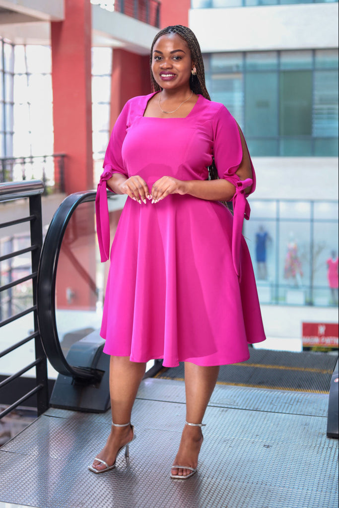 fuchsia pink skater dress Fuchsia Pink Skater Dress with Bow Belt Kirsty's Kloset