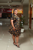 Black Orange Ruffle Wrap Dress