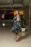 Black and white printed wrap dress