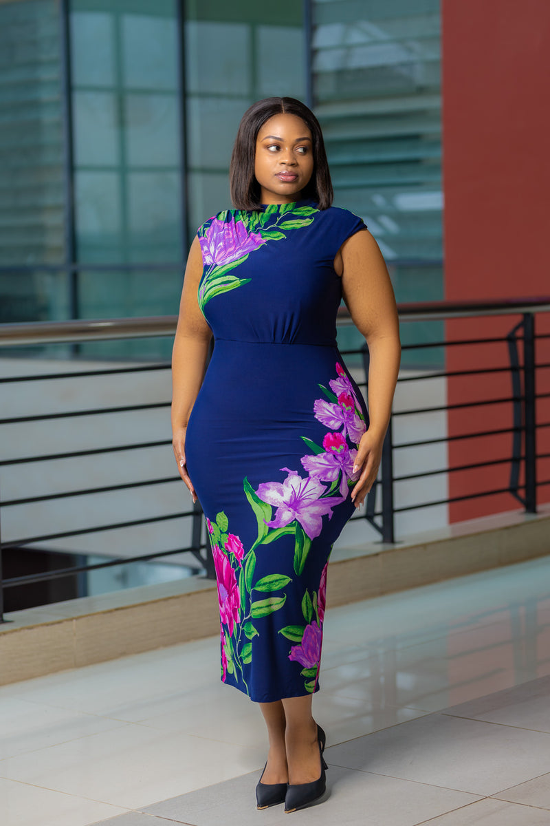 Navy purple sleeveless bodycon dress