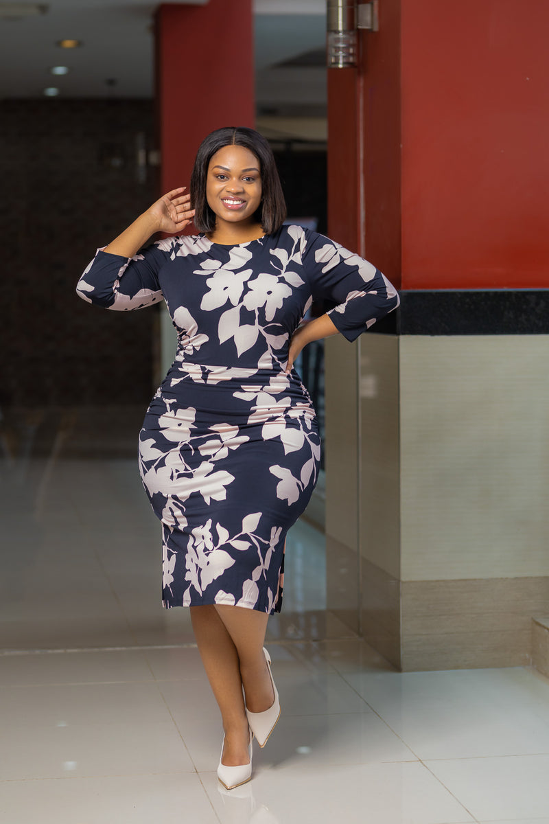 Black blush sides ruched dress